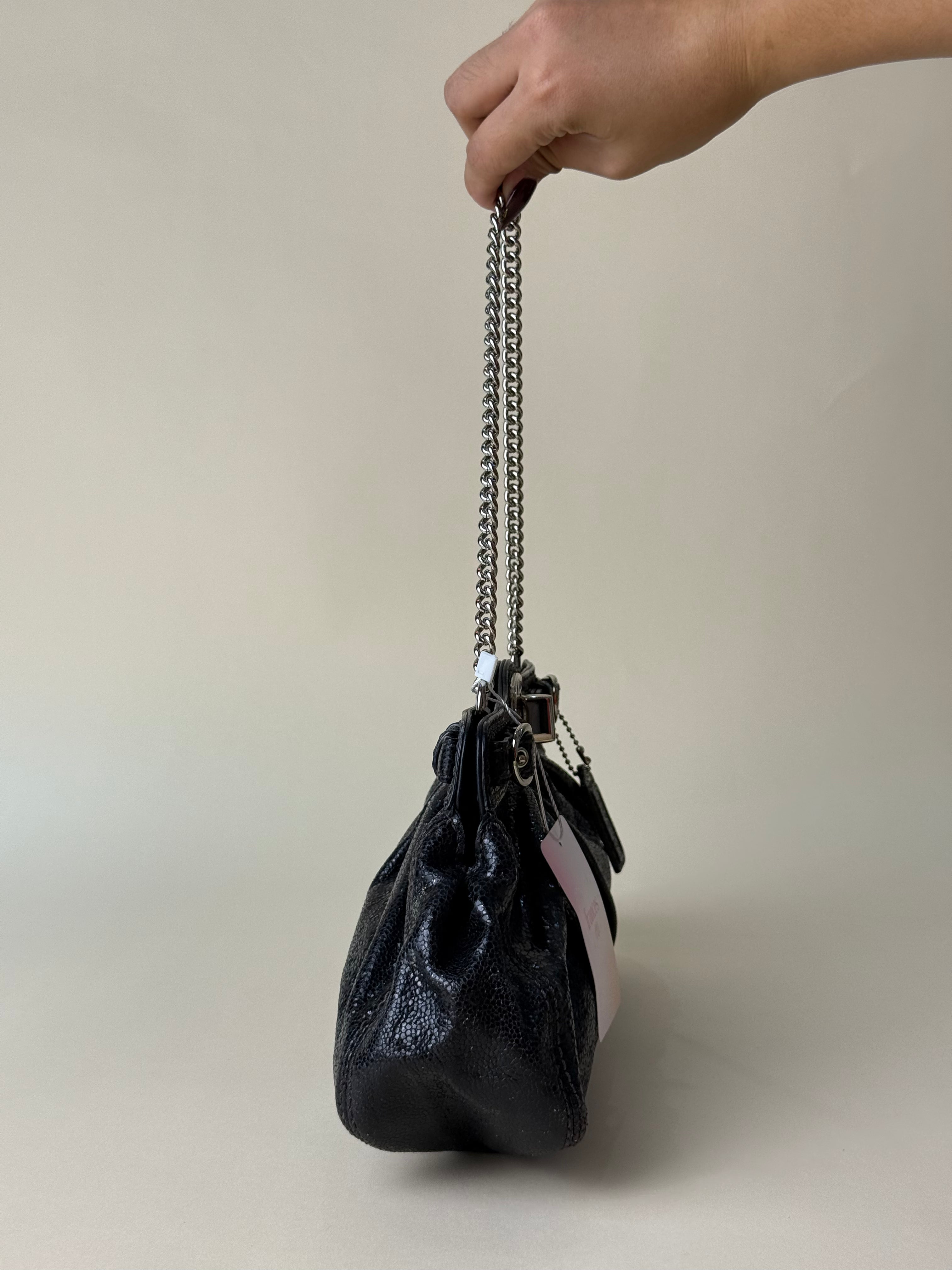 Coach Mini Garnet Turnlock Bag - Glossy Black Snake Embossed