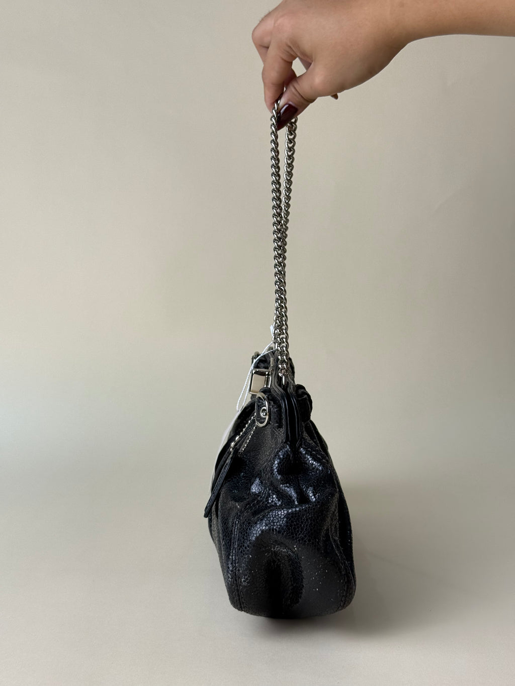 Coach Mini Garnet Turnlock Bag - Glossy Black Snake Embossed