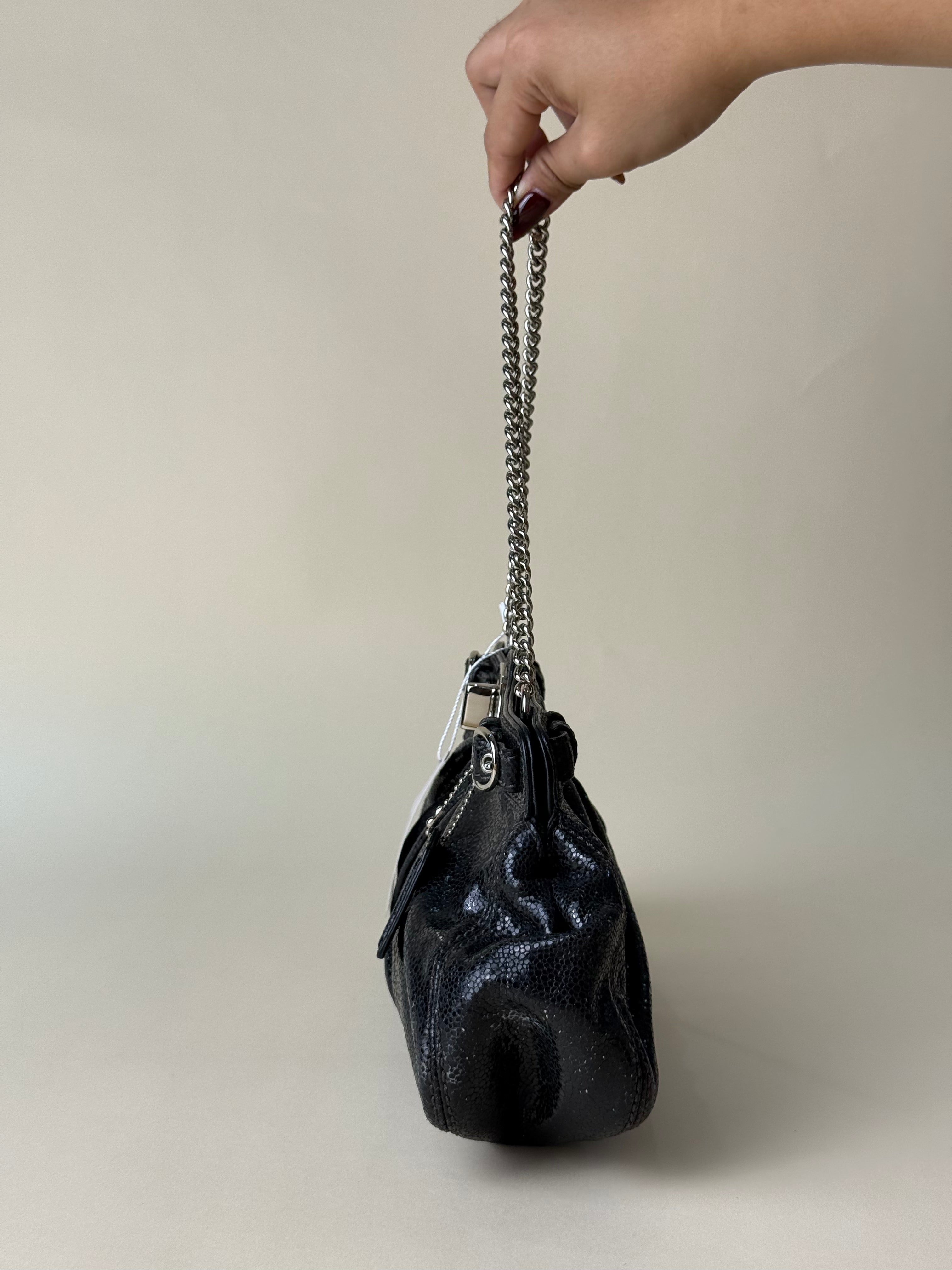 Coach Mini Garnet Turnlock Bag - Glossy Black Snake Embossed