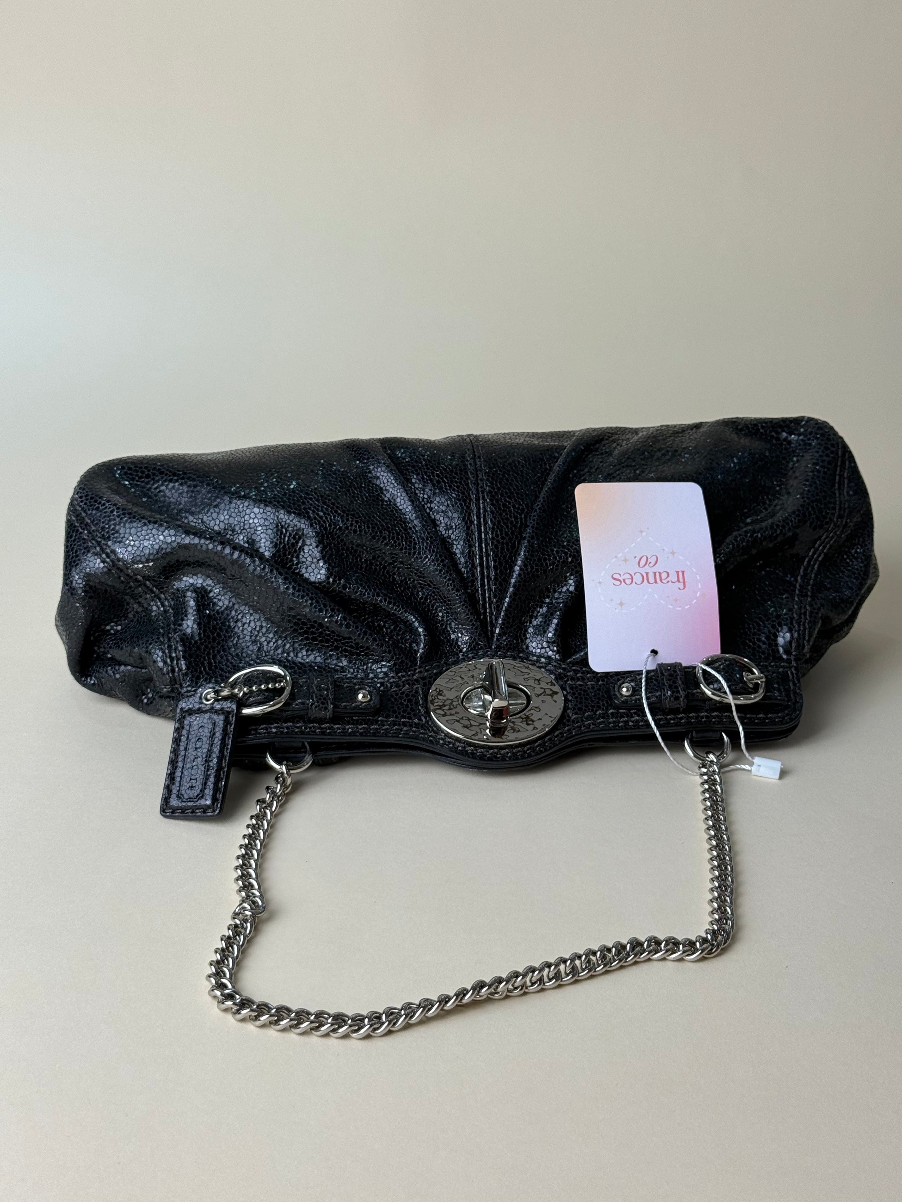 Coach Mini Garnet Turnlock Bag - Glossy Black Snake Embossed