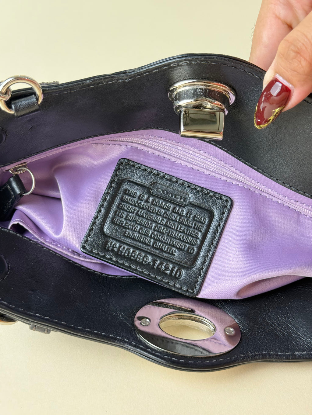 Coach Mini Garnet Turnlock Bag - Glossy Black Snake Embossed