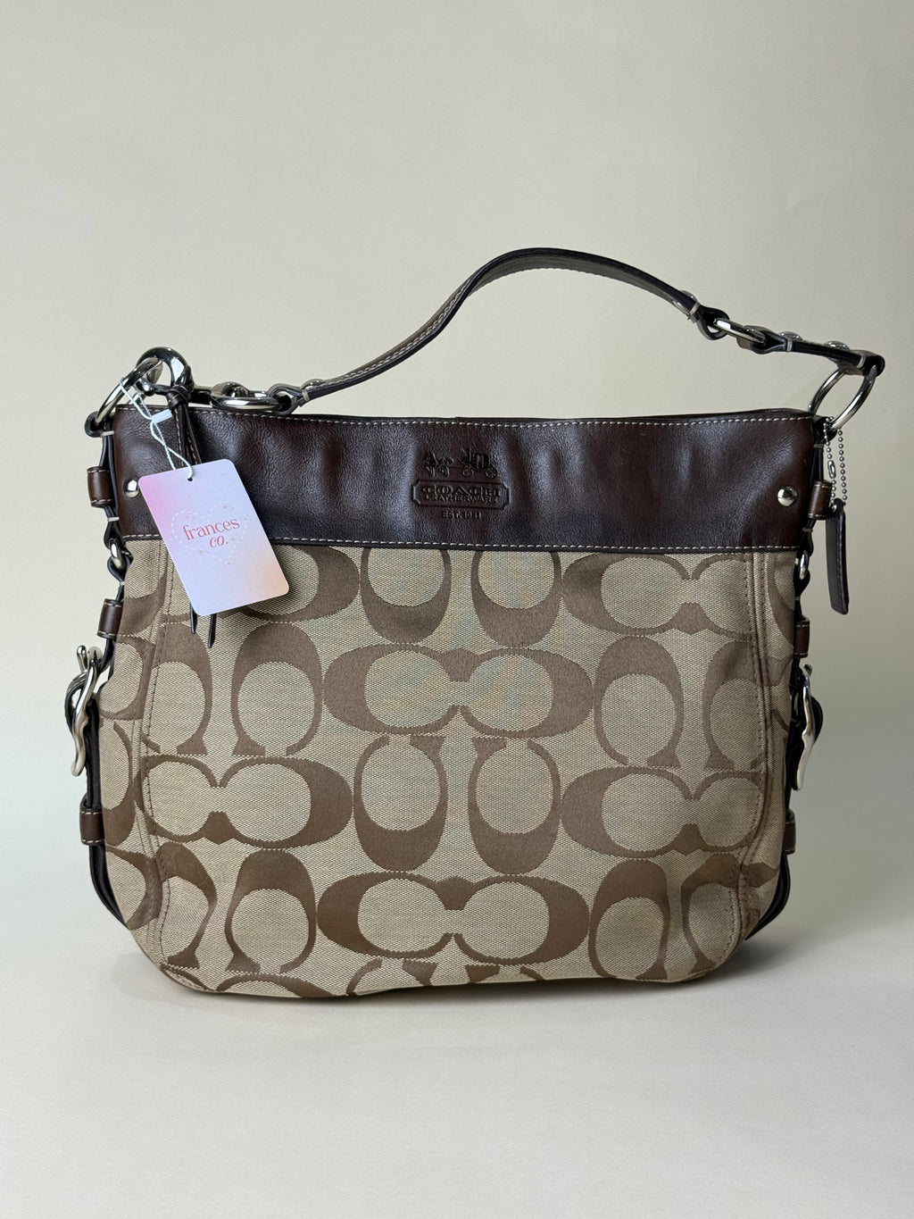 Coach Zoe Large Signature Shoulder Bag - Khaki/Brown