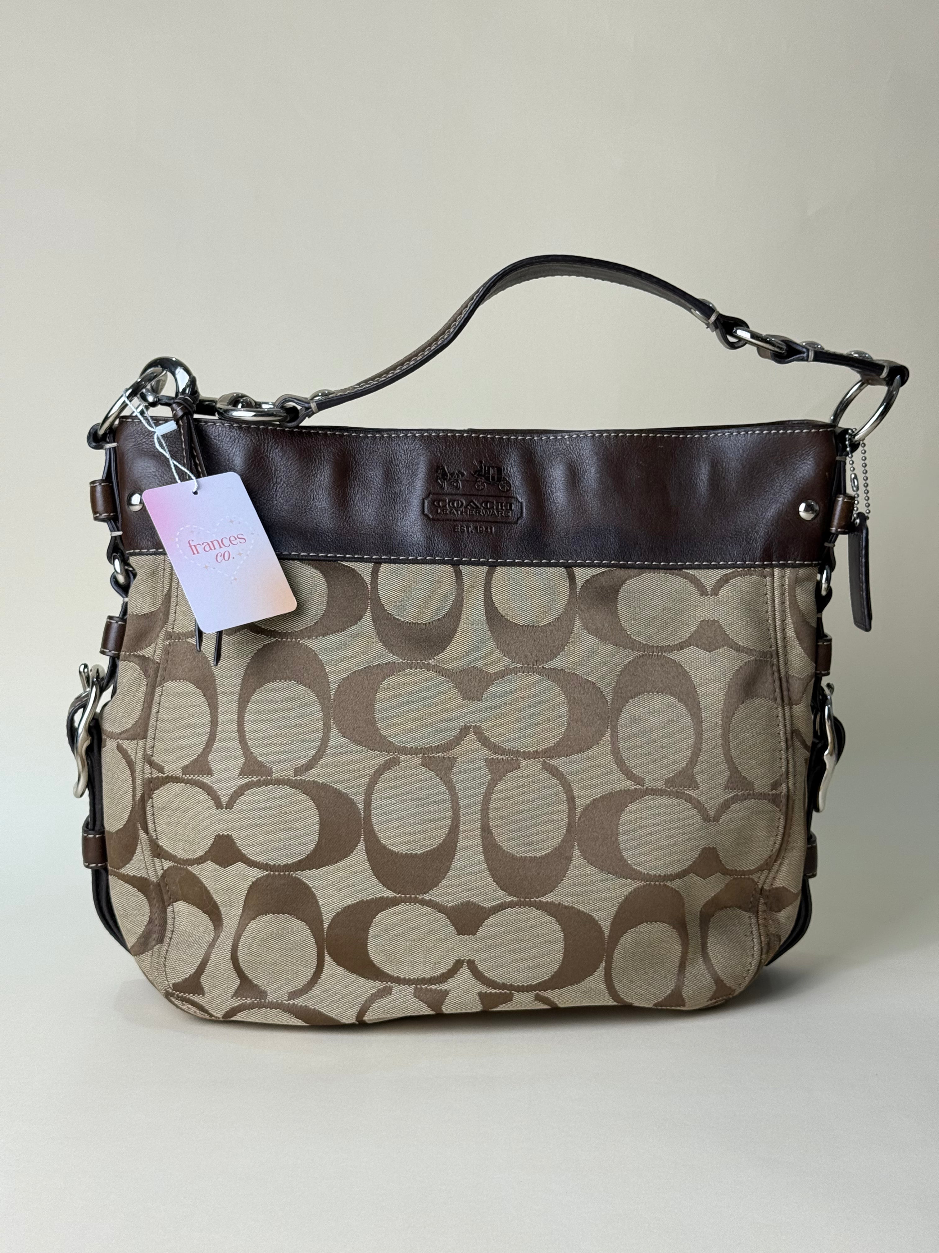Coach Zoe Large Signature Shoulder Bag - Khaki/Brown