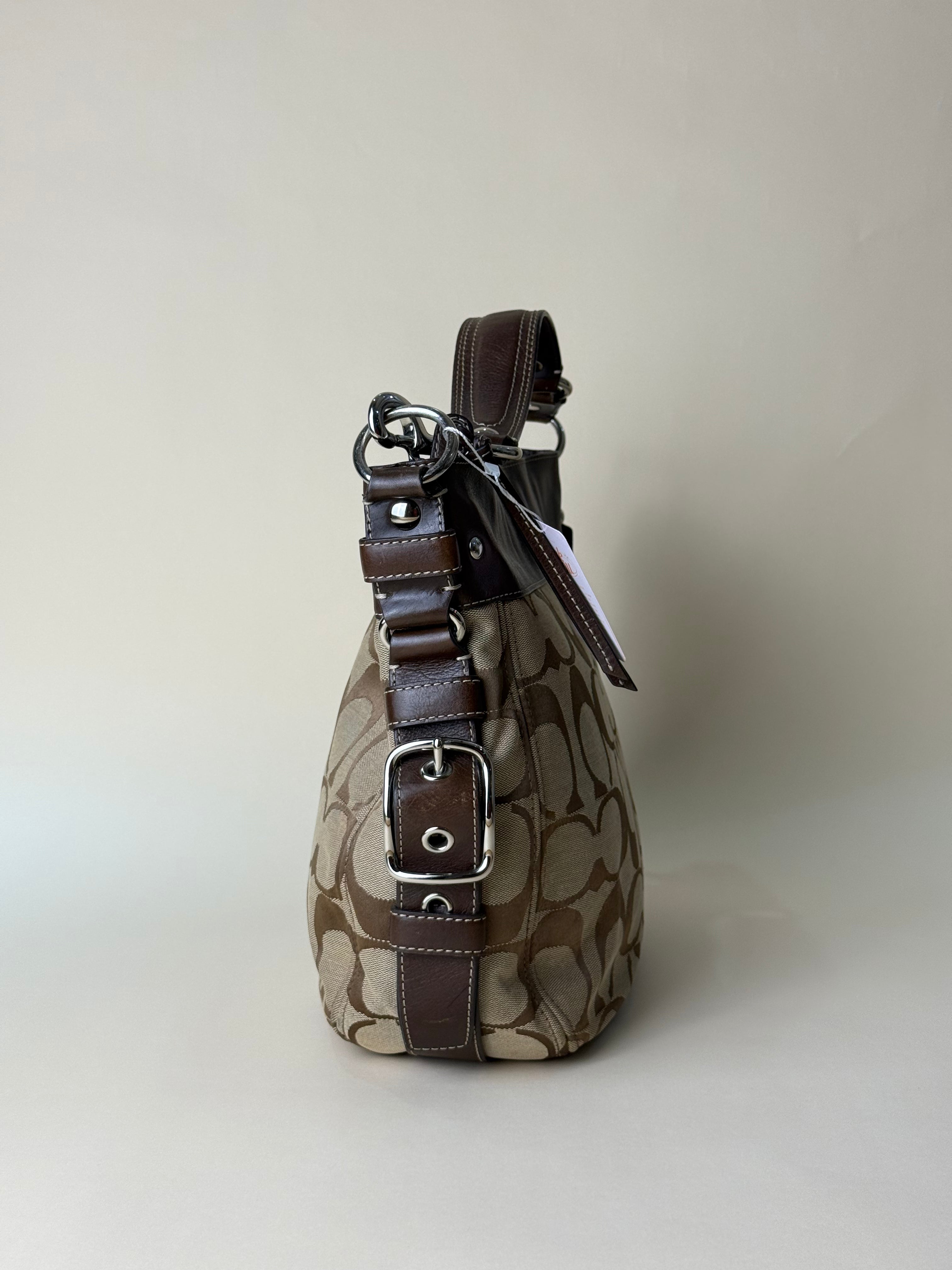 Coach Zoe Large Signature Shoulder Bag - Khaki/Brown