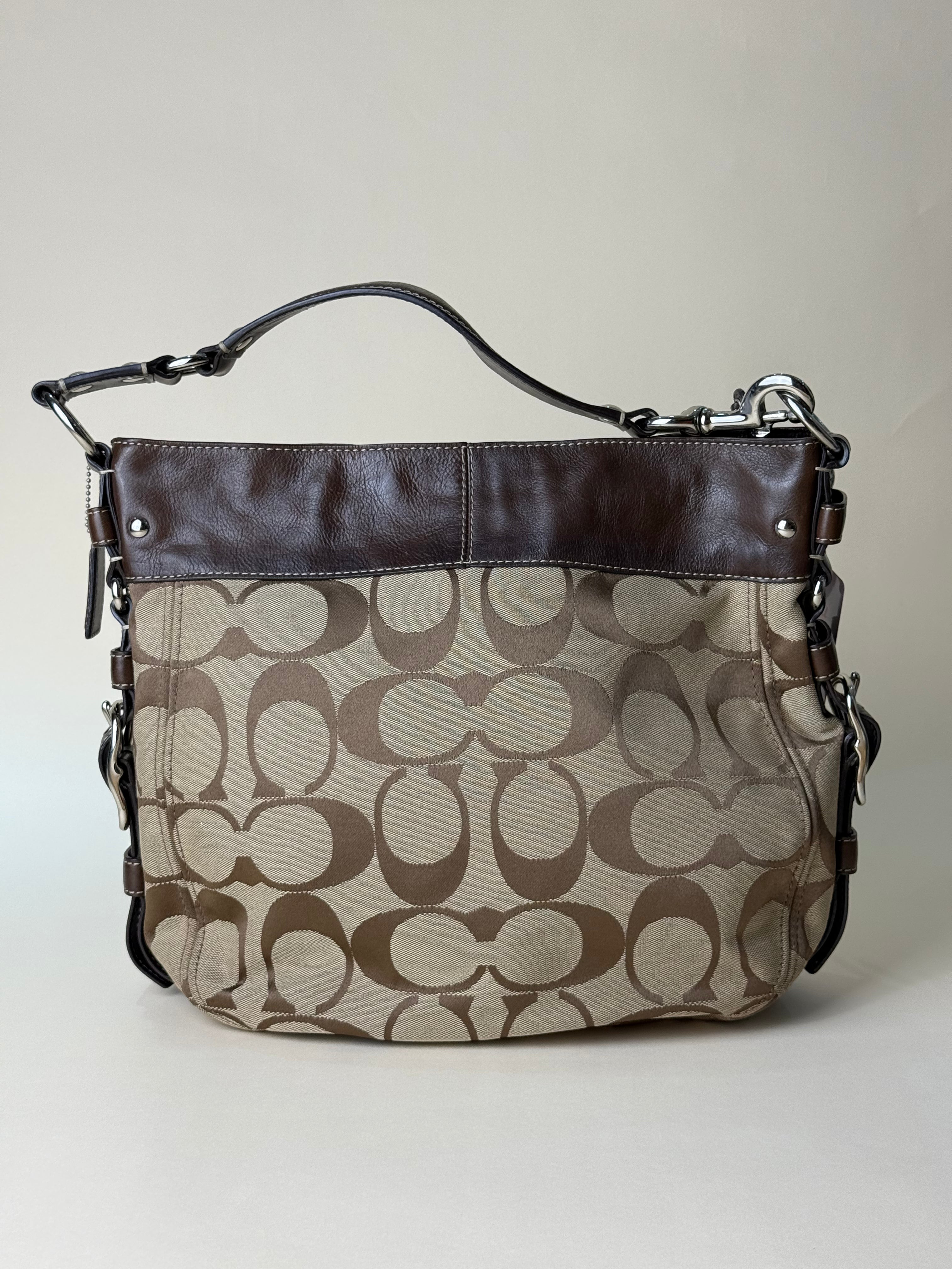 Coach Zoe Large Signature Shoulder Bag - Khaki/Brown