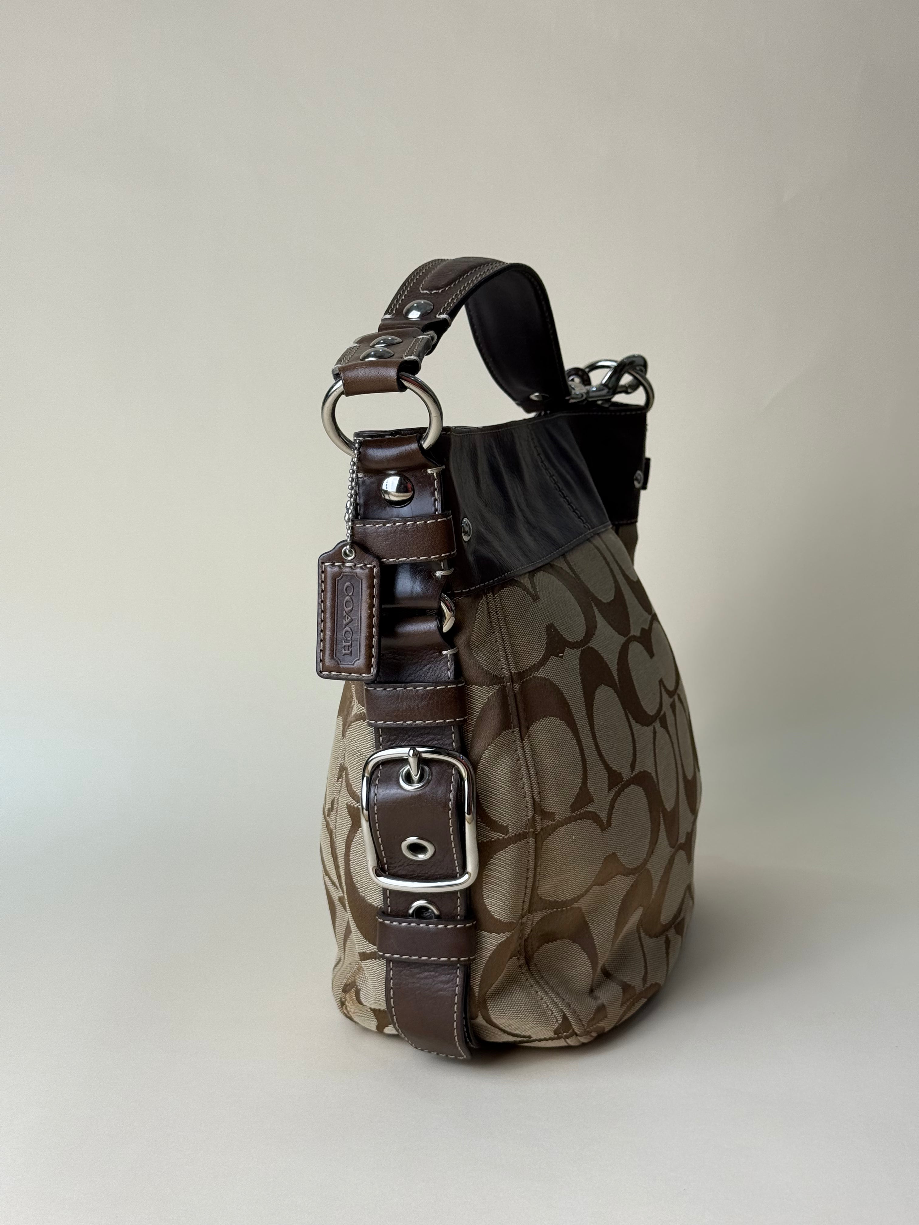 Coach Zoe Large Signature Shoulder Bag - Khaki/Brown