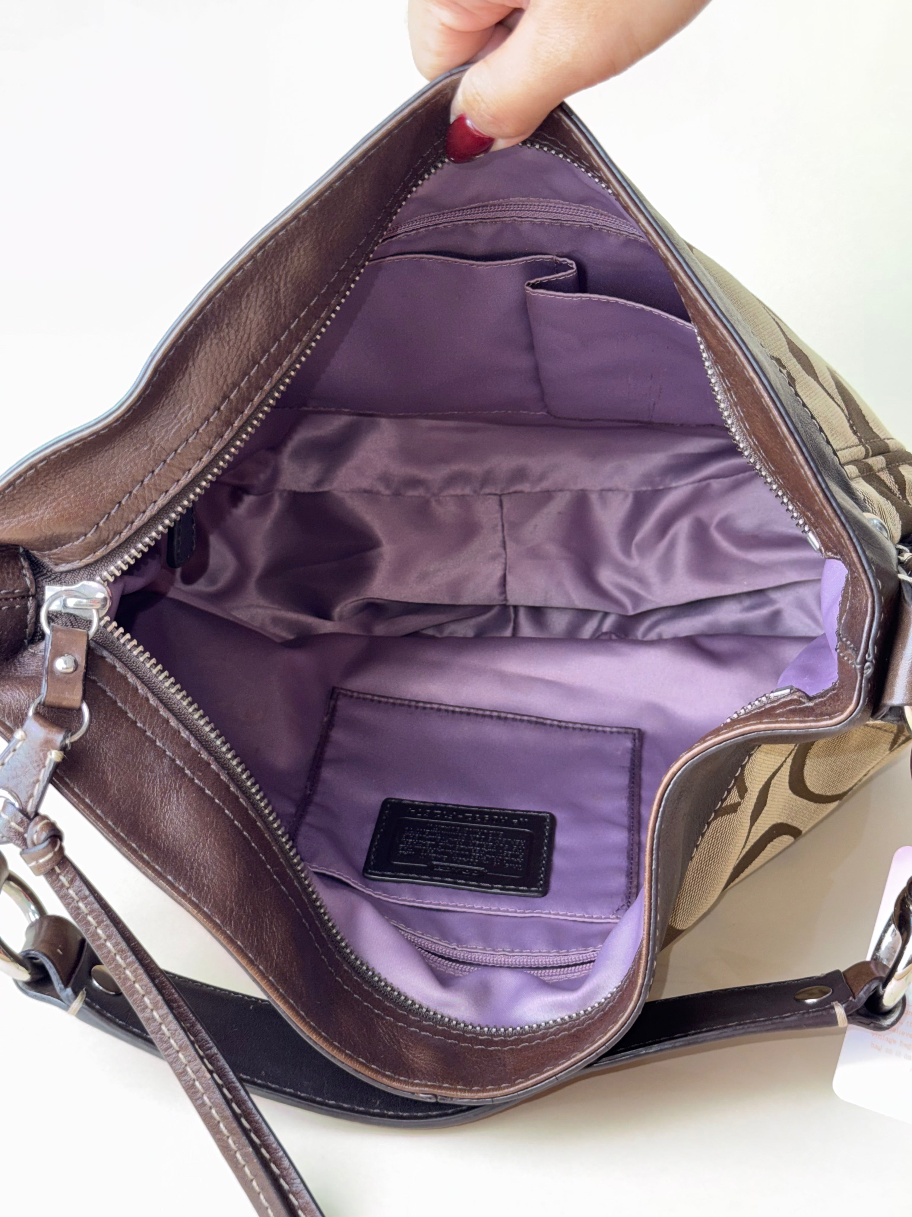 Coach Zoe Large Signature Shoulder Bag - Khaki/Brown