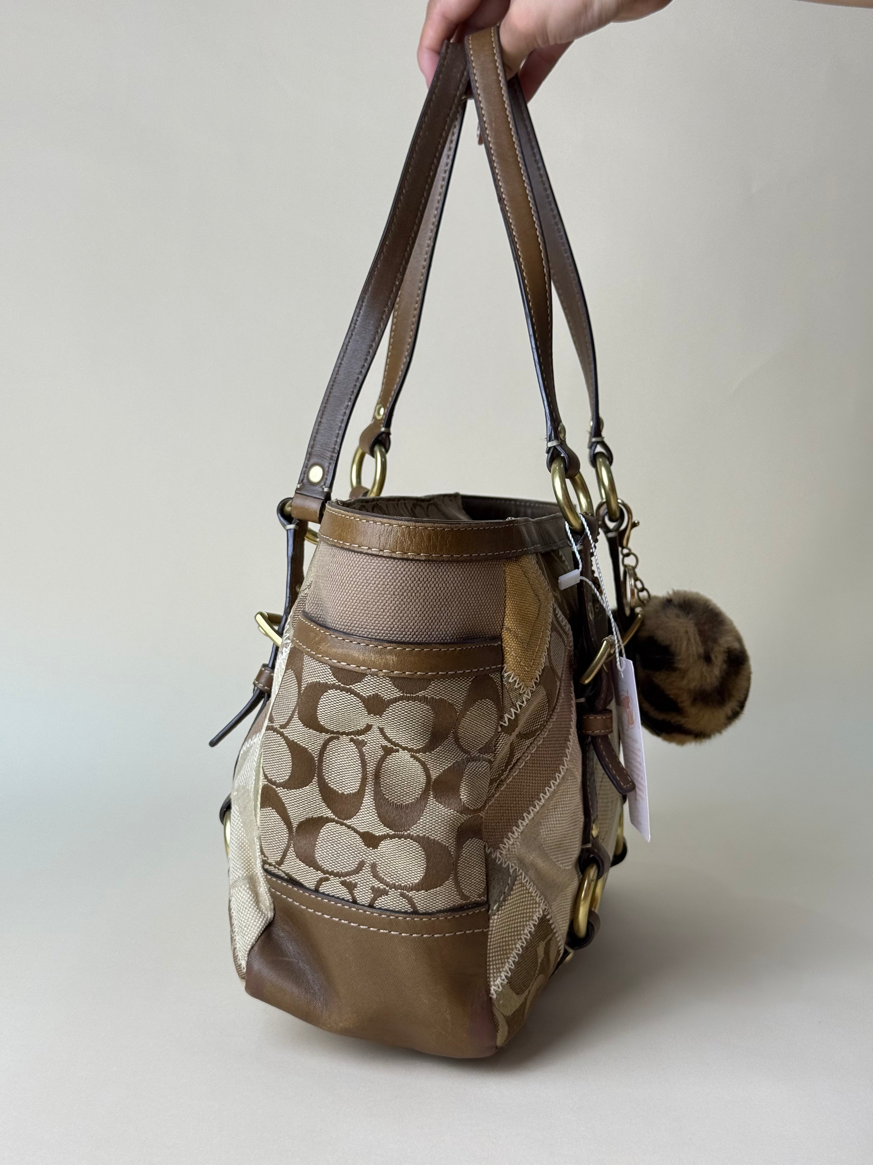 Coach Patchwork Signature Tote - Khaki/Brown Multi