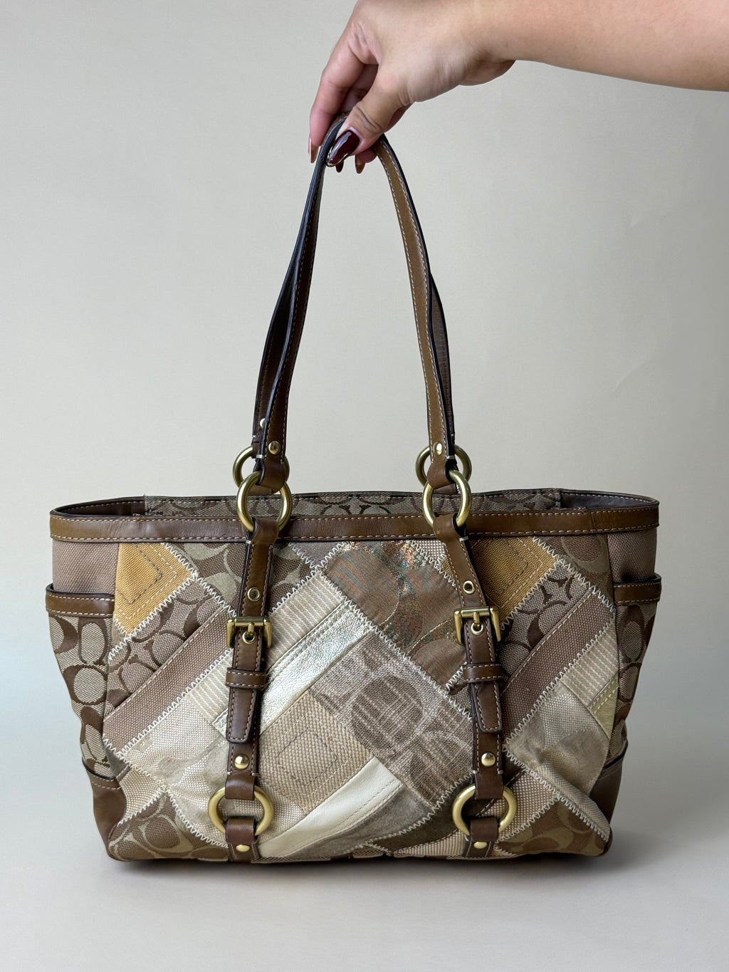 Coach Patchwork Signature Tote - Khaki/Brown Multi