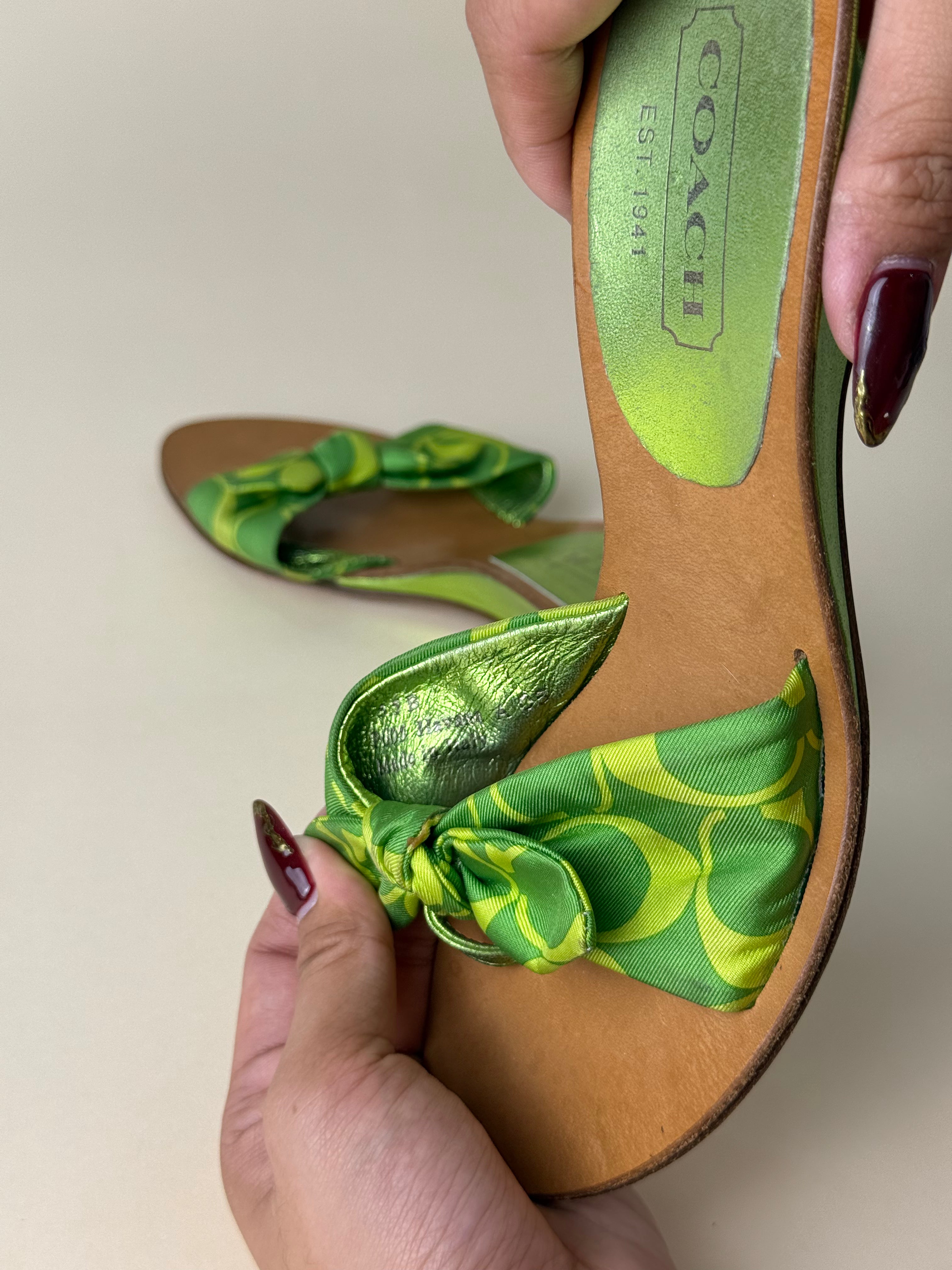 Coach Signature Bow Kitten Heel Sandals – Green
