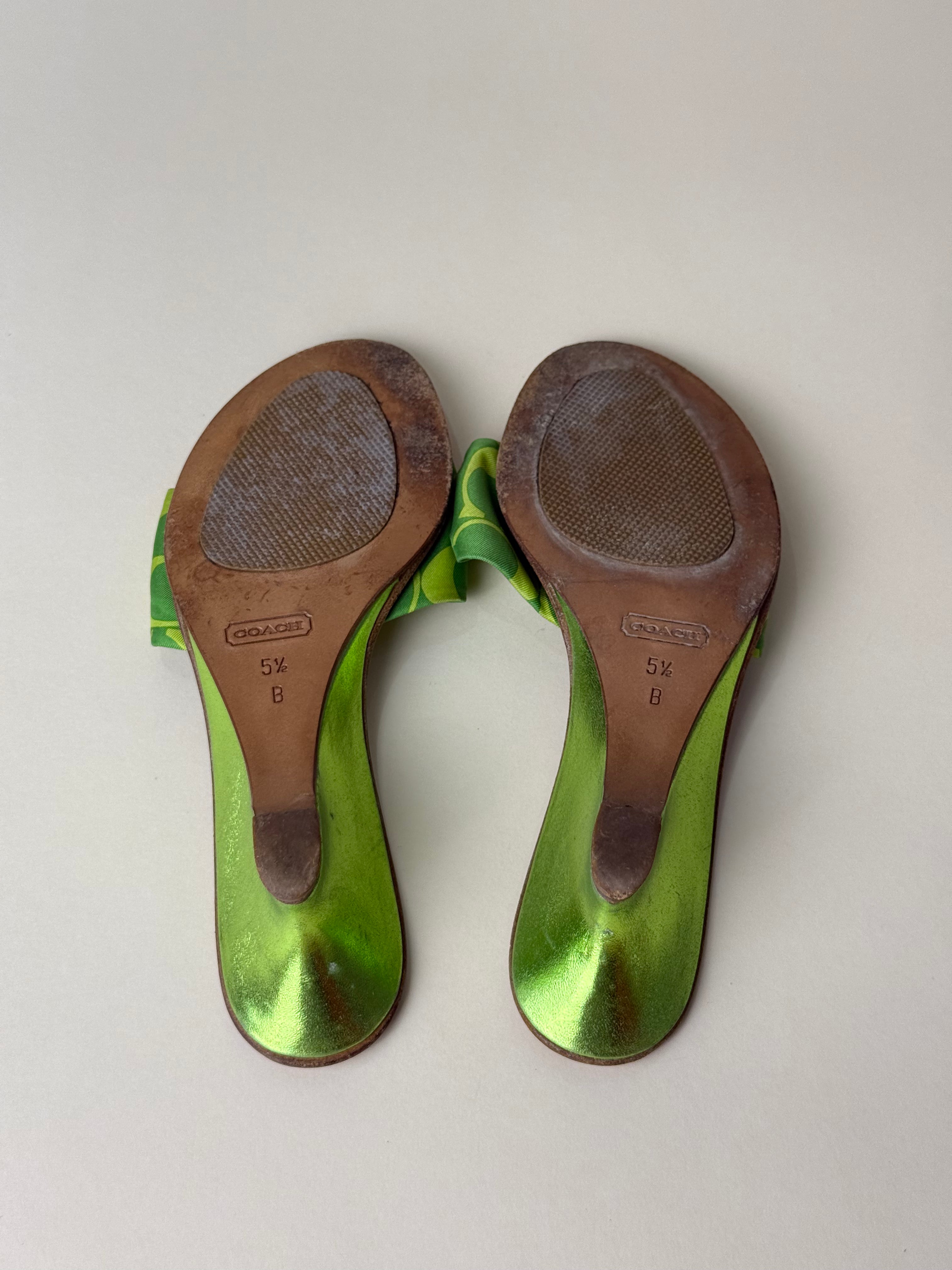 Coach Signature Bow Kitten Heel Sandals – Green
