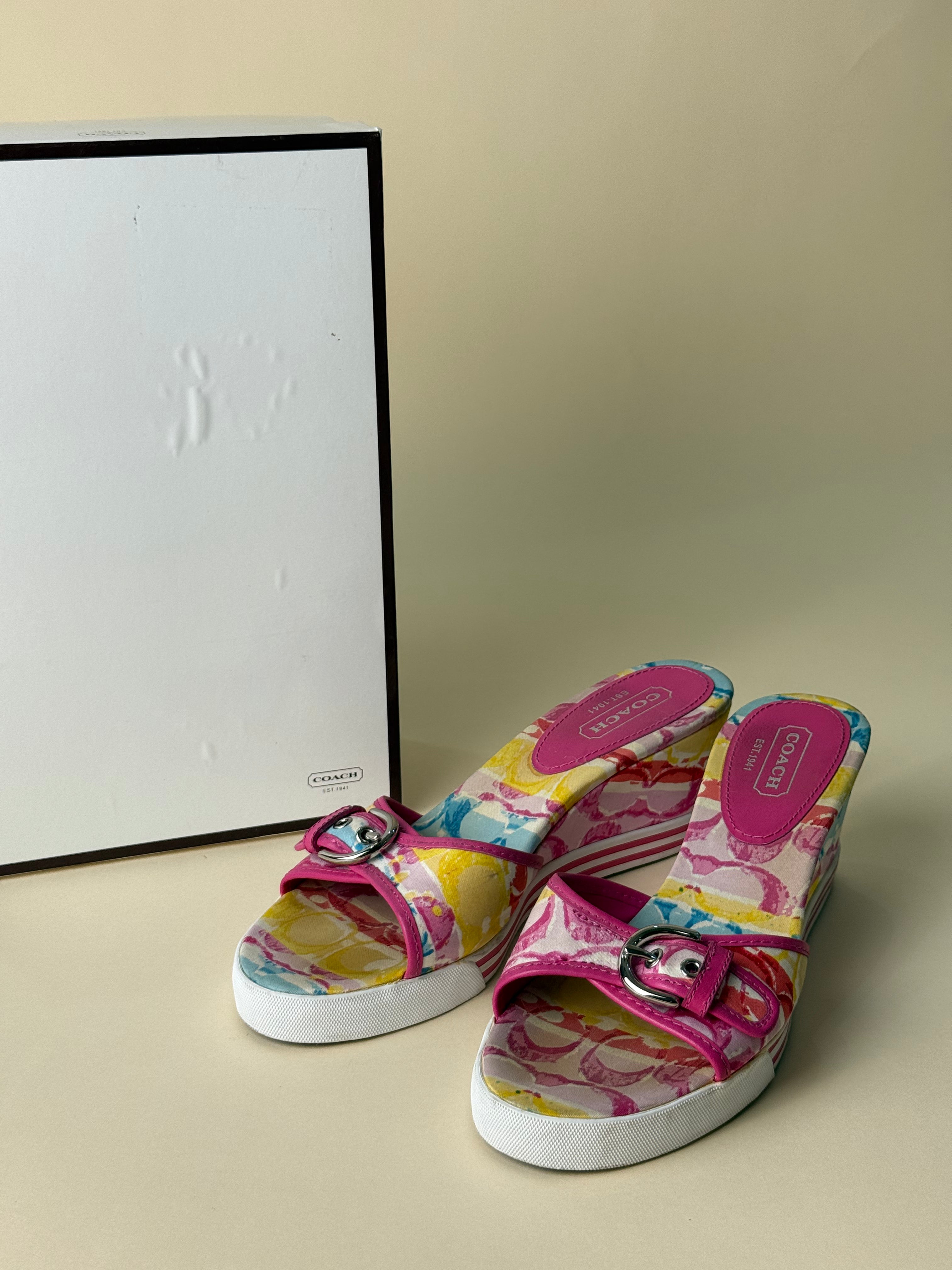 Coach Twirling Cotton Twill Wedge Slides – Magenta