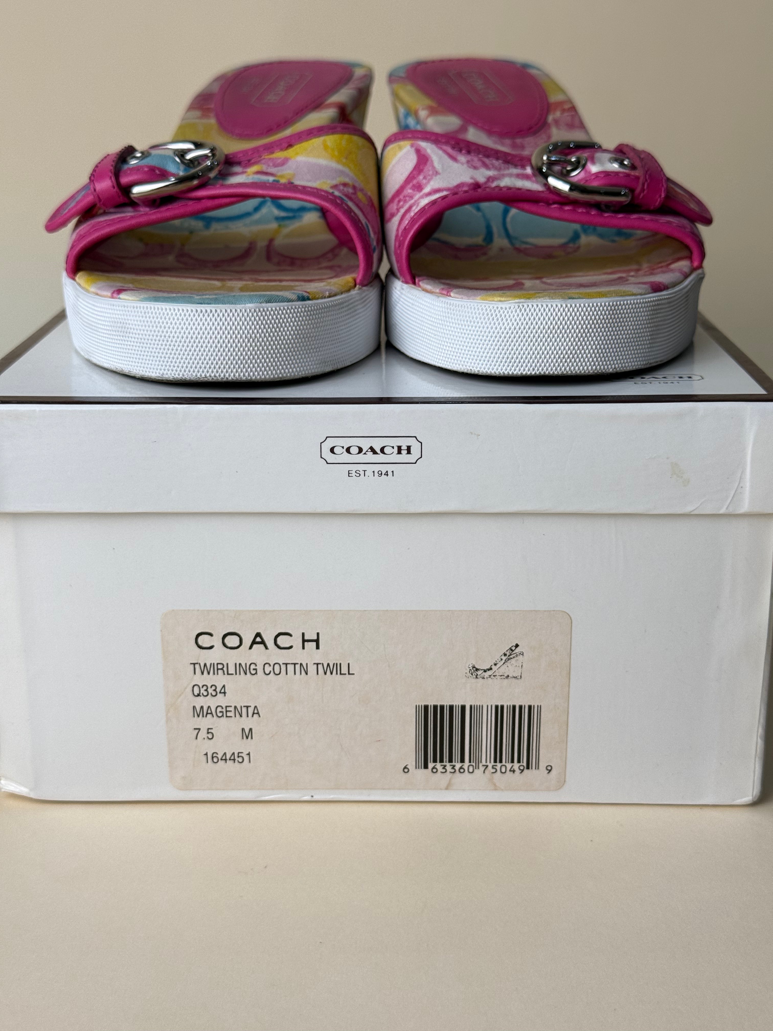 Coach Twirling Cotton Twill Wedge Slides – Magenta