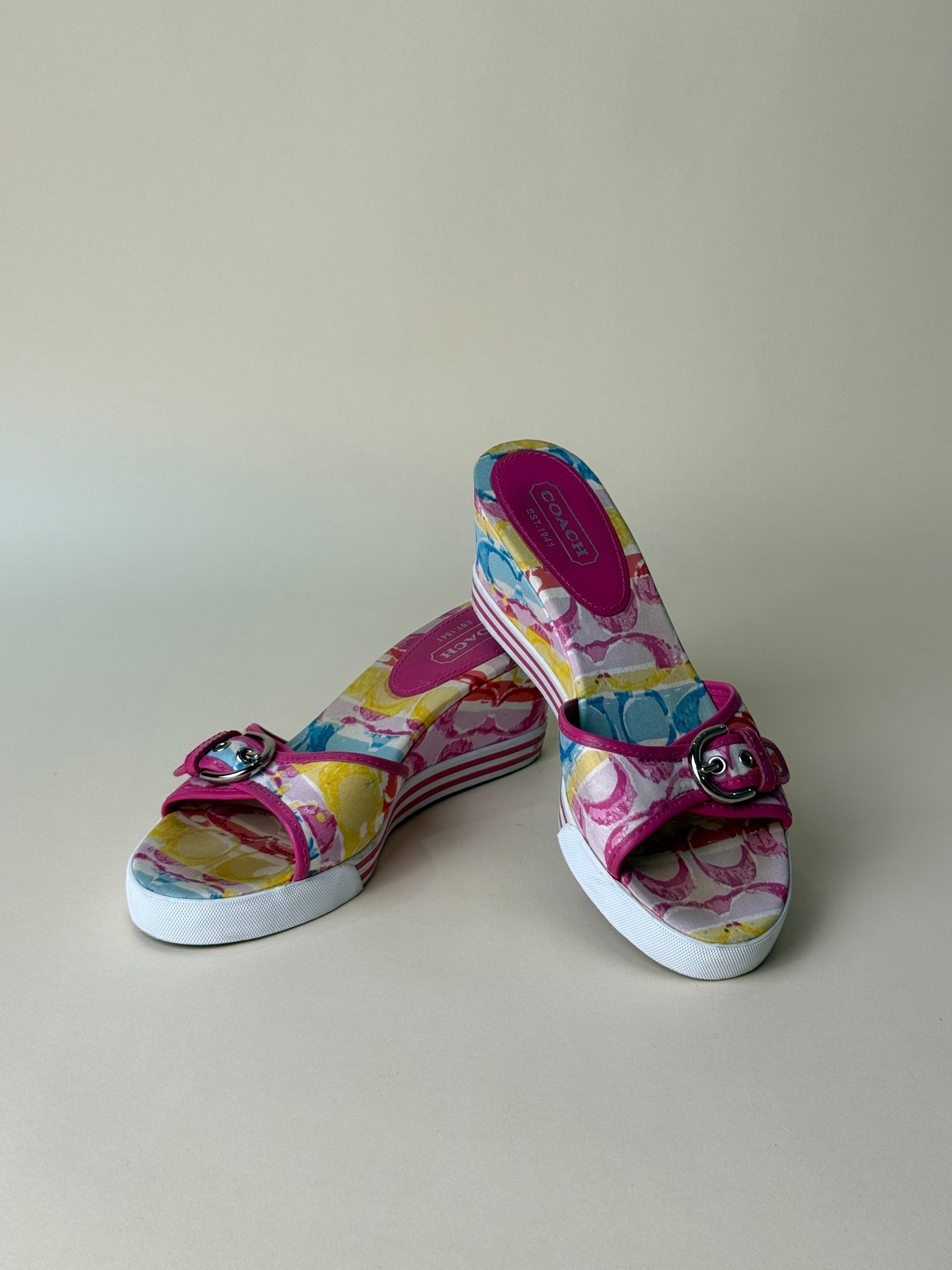 Coach Twirling Cotton Twill Wedge Slides – Magenta