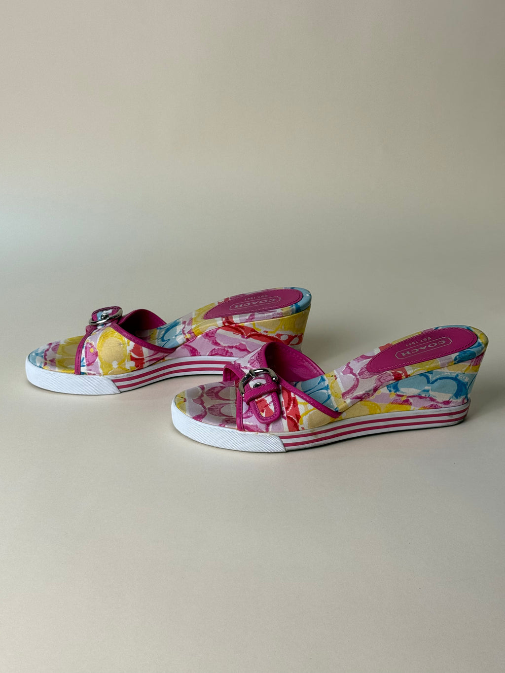 Coach Twirling Cotton Twill Wedge Slides – Magenta