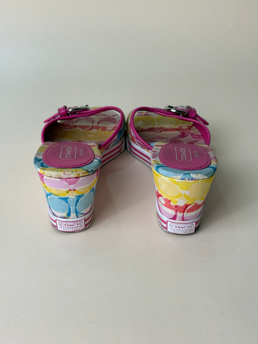Coach Twirling Cotton Twill Wedge Slides – Magenta