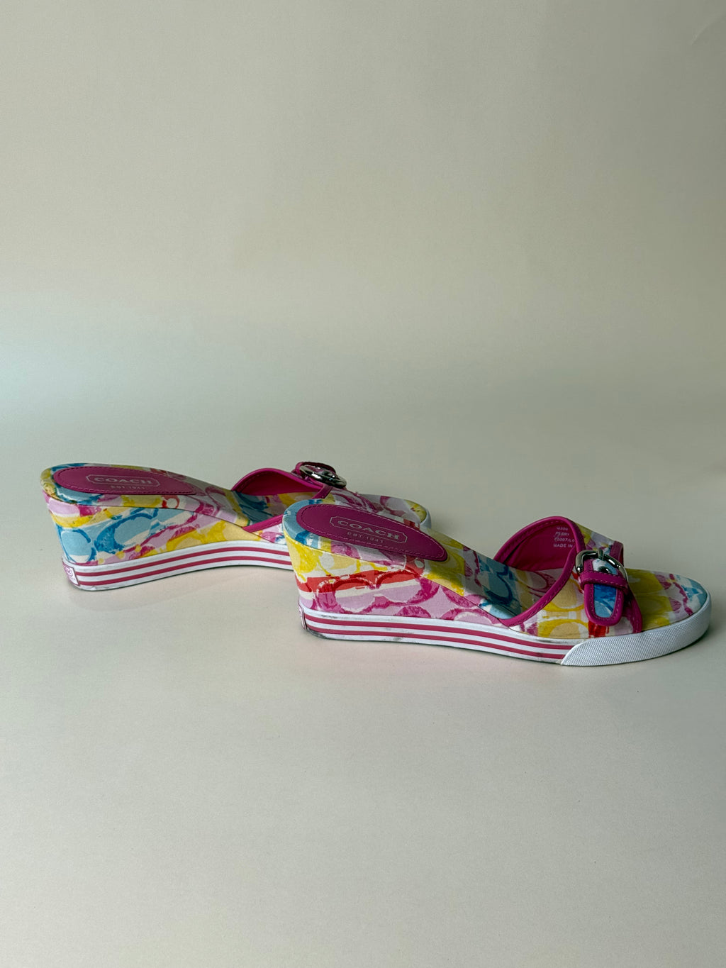 Coach Twirling Cotton Twill Wedge Slides – Magenta