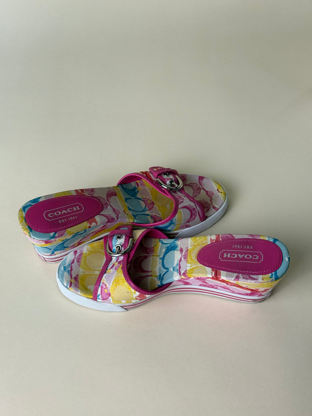 Coach Twirling Cotton Twill Wedge Slides – Magenta
