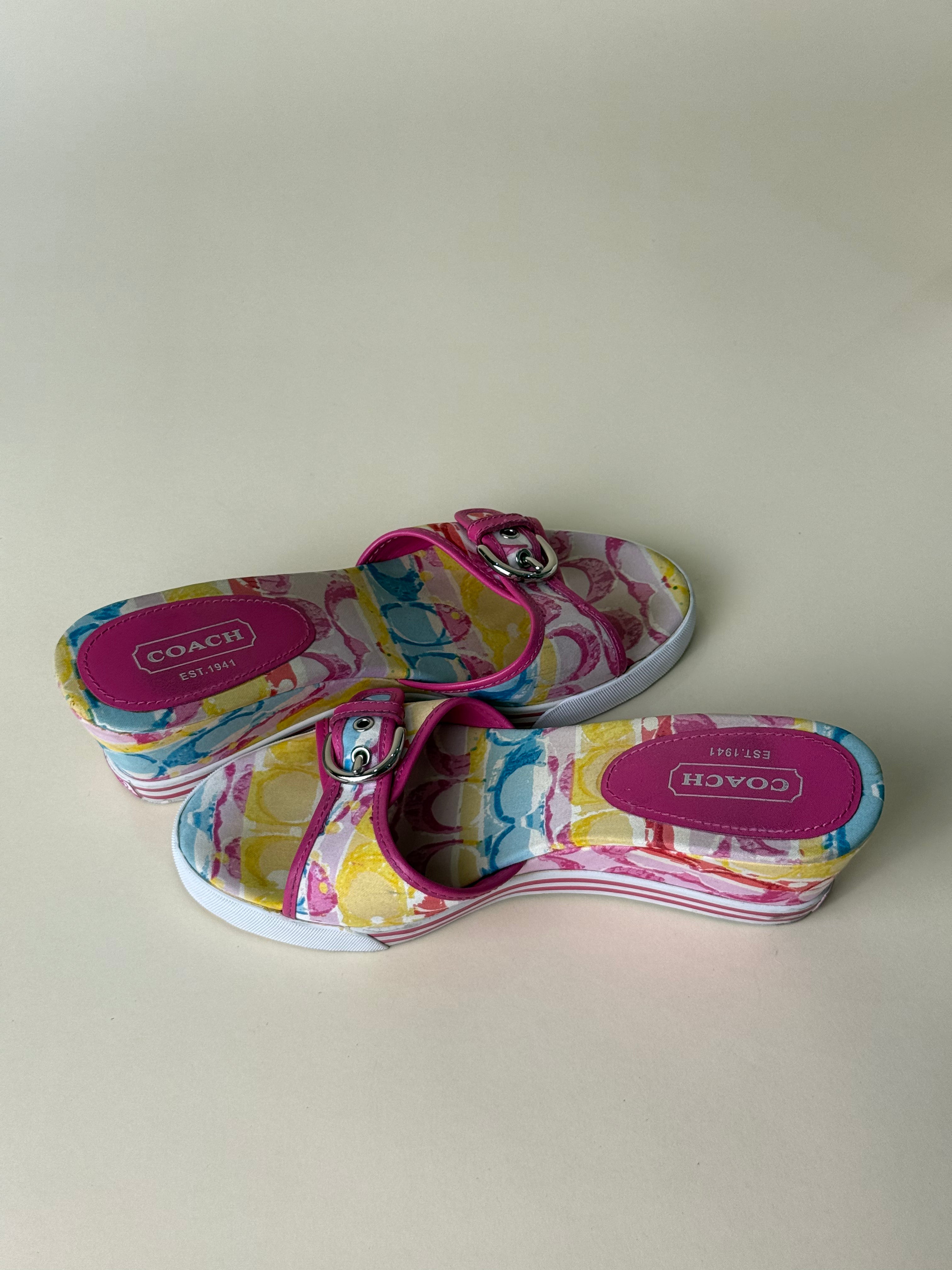 Coach Twirling Cotton Twill Wedge Slides – Magenta