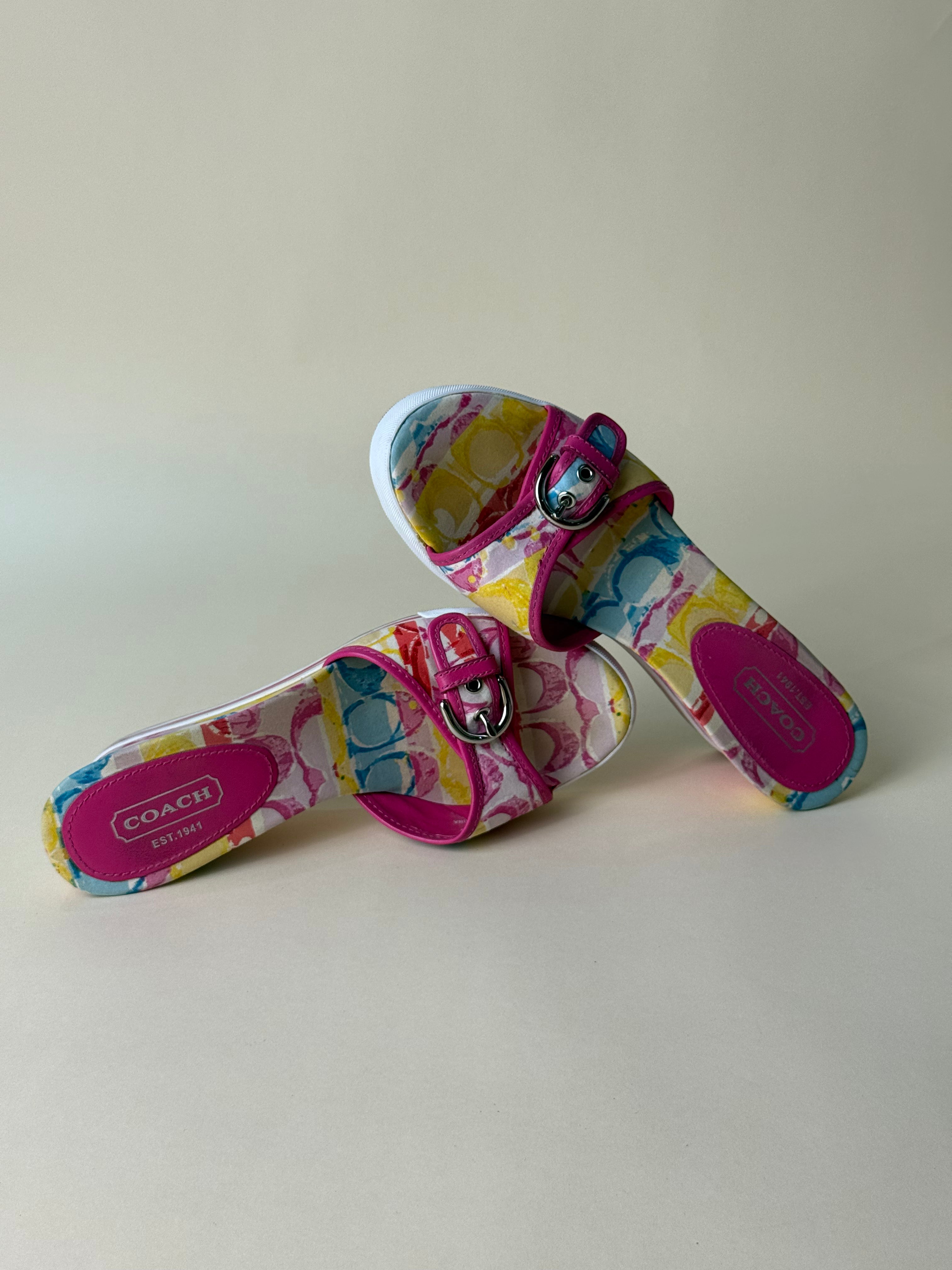 Coach Twirling Cotton Twill Wedge Slides – Magenta