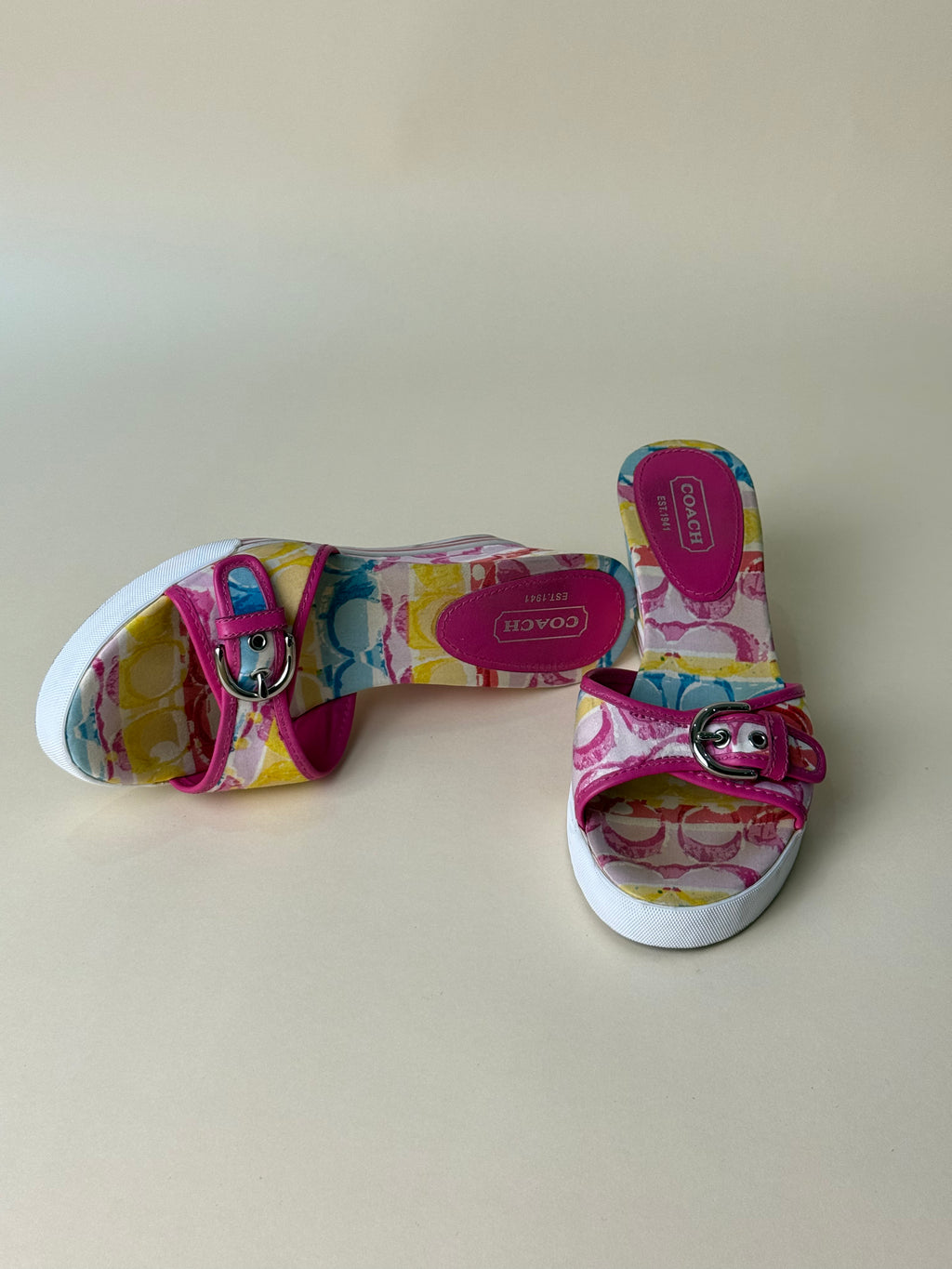 Coach Twirling Cotton Twill Wedge Slides – Magenta
