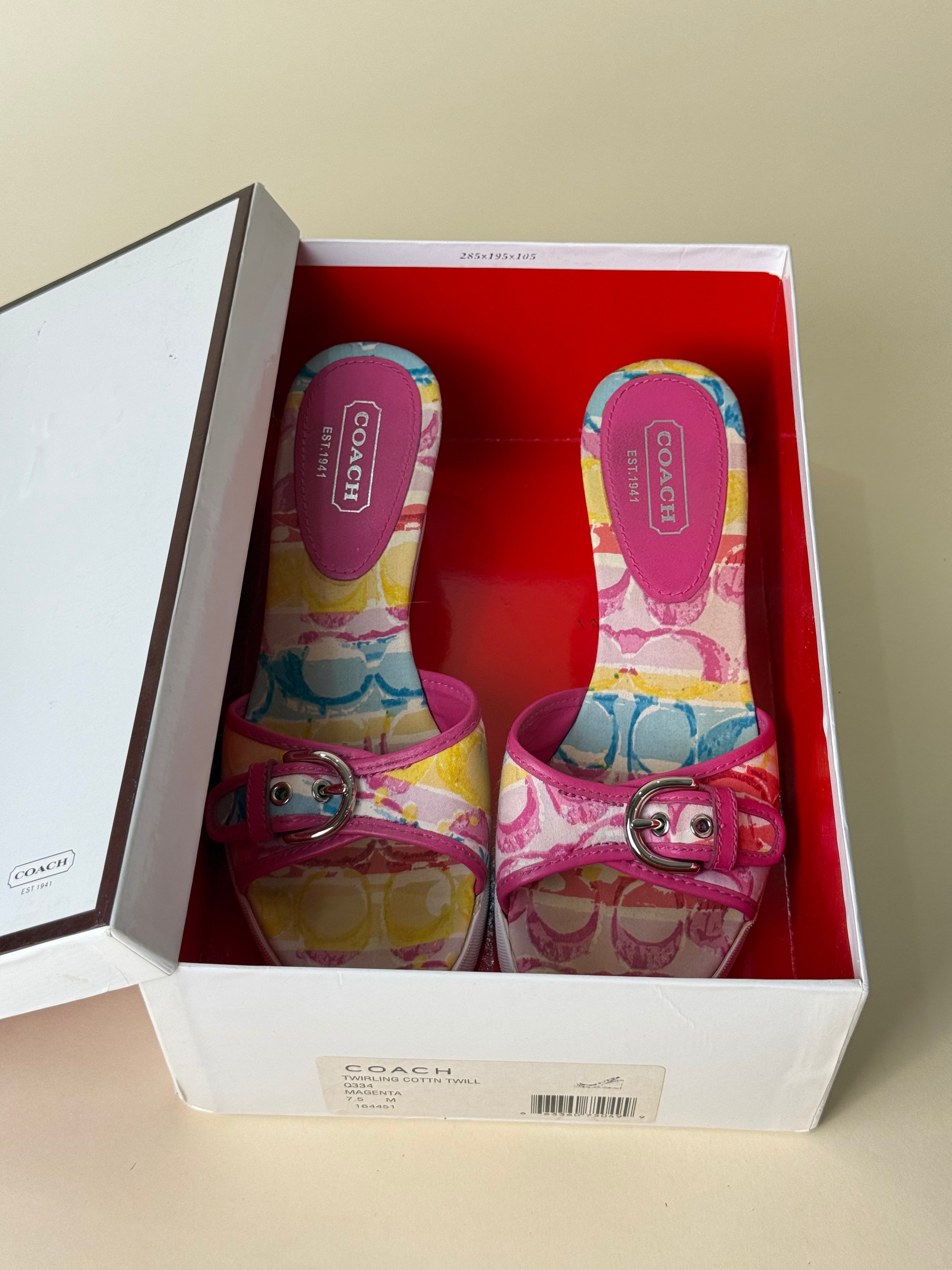 Coach Twirling Cotton Twill Wedge Slides – Magenta