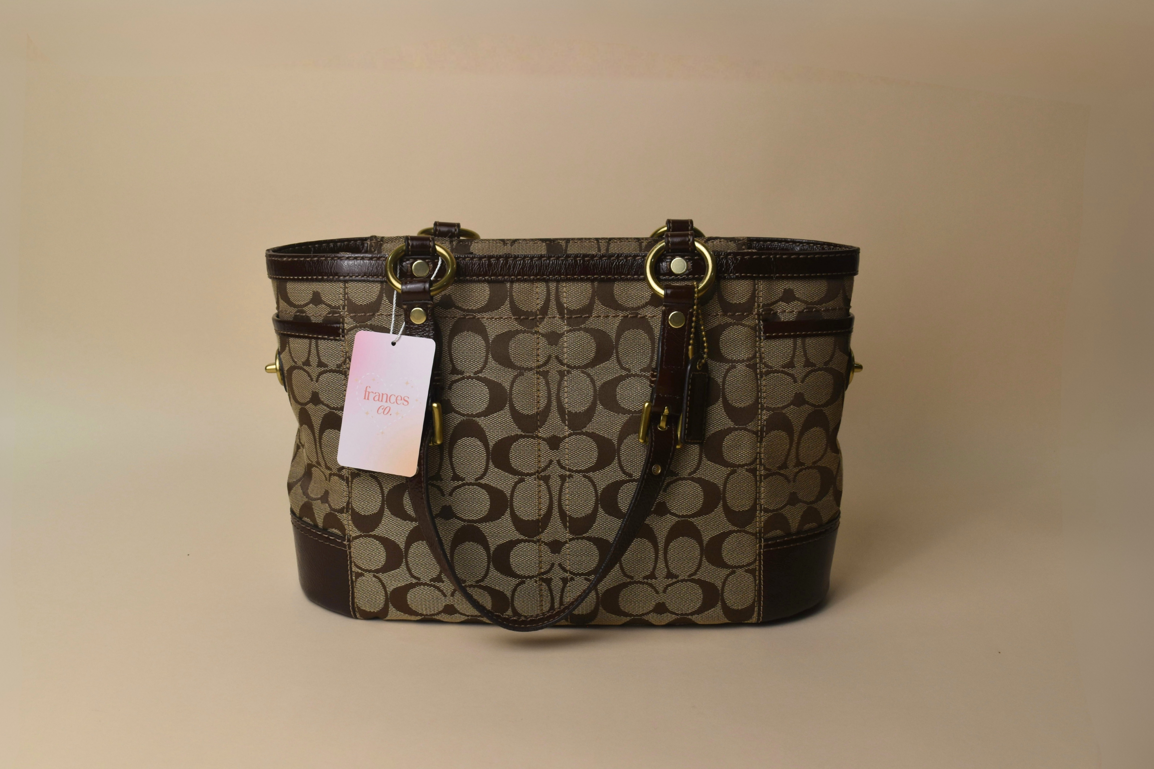 Coach Signature Gallery Turnlock Tote – Khaki/Brown